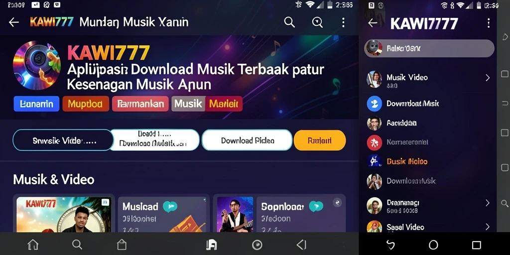 Tampilan antarmuka KAWI777 yang intuitif untuk Download Musik.