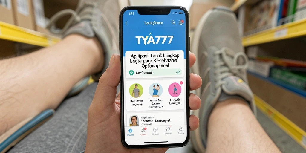 Antarmuka aplikasi TYA777 yang menampilkan fitur Lacak Langkah.