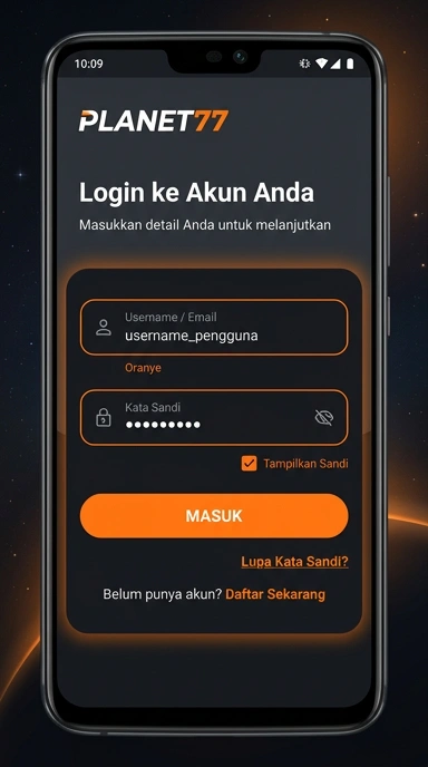 Tampilan halaman login planet77